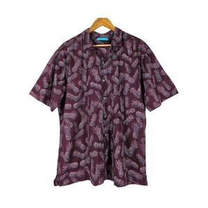 TORI RICHARD MEN'S HAWAIIAN BURGUNDY PINEAPPLE PRINT BUTTON-DOWN SHIRT – SIZE XL